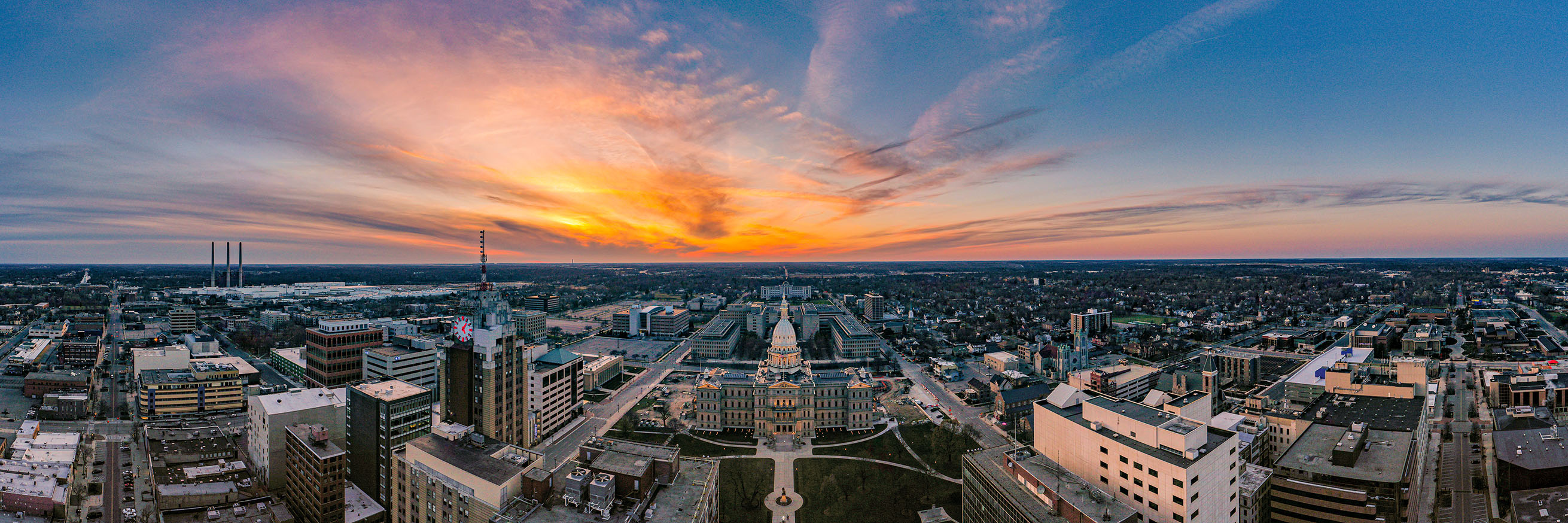 Aerial photo of the Lansing sky line.